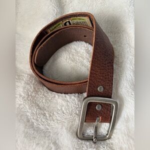 A.B. Bill Adler Brown Genuine Leather Belt Rustic Silver Buckle 90s Y2K, Sz: 38